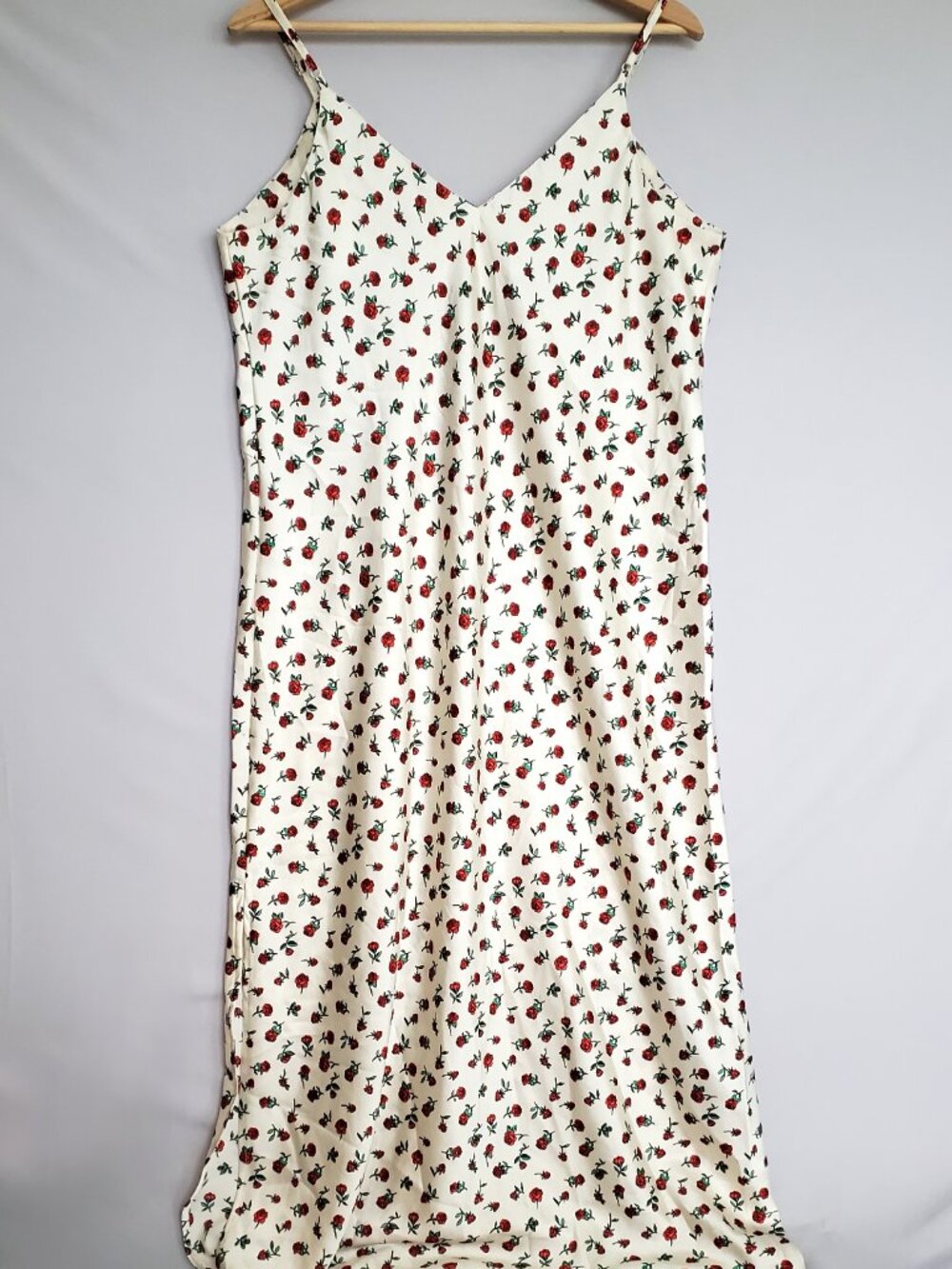 A New Day Women Dress LG Babydoll Slip Satin Cream Roses Fairy Garden Floral